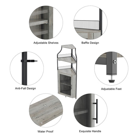 GAOMON Corner Bar Cabinet with LED Strip and Glass Holder, Industrial Wine Cabinet with Adjustble Shelf, 5-Tiers Liquor Cabinet Bar Cabinet for Home, Corner Display Cabinet for Small Space,Grey GAOMON