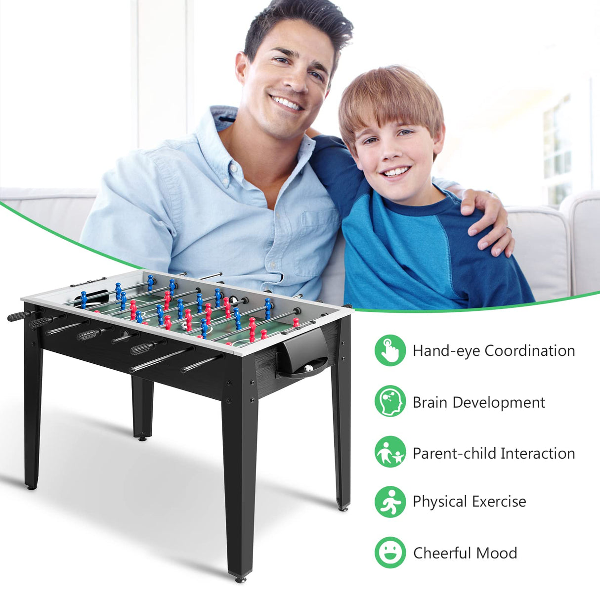GYMAX 48” Foosball Table, Arcades Soccer Game Table for Multiplayer with 2 Balls, Score Keepers Wooden Competition Sized Foosball Table for Adults and Kids (Black) GYMAX