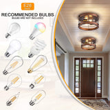 wochos Farmhouse Flush Mount Ceiling Light, 12.6 Inch 2-Light Metal and Wood Close to Ceiling Light Fixture, Rustic Drum Semi Ceiling Light for Kitchen, Dining Room, Living Room, Hallway, Entryway wochos