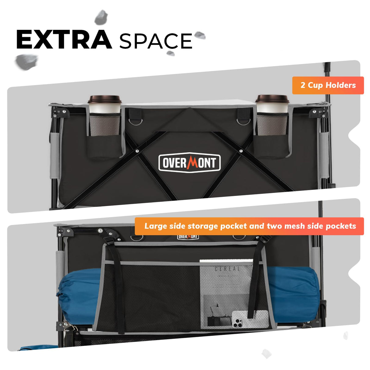 Overmont 400L Foldable Double Decker Wagon - Large Capacity Collapsible Wagon Cart- 52" Extra Long Extender - All-Terrain Big Wheels for Camping, Football Game, Sports Events, Support Up to 450lbs Overmont