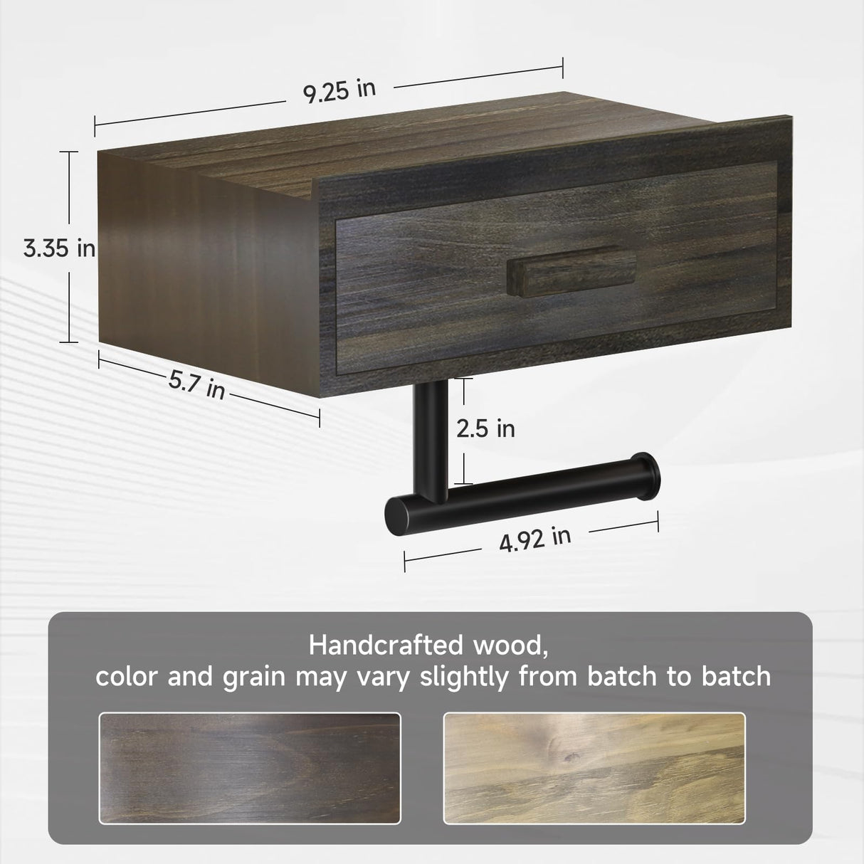 Toilet Paper Holder with Shelf,Wall Mount/Adhesive Rustic Farmhouse Toilet Paper Holder,Wipes Dispenser for Bathroom,Wood Toilet Roll Holder with Storage Drawer(Brown) SUNLOVING