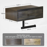 Toilet Paper Holder with Shelf,Wall Mount/Adhesive Rustic Farmhouse Toilet Paper Holder,Wipes Dispenser for Bathroom,Wood Toilet Roll Holder with Storage Drawer(Brown) SUNLOVING