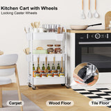3 Tier Rolling Cart Metal with Wheels, Heavy Duty White Three Tiered Craft Cart Organizer on Wheels, Utility Roller Storage Carts for Art, Baby Nursery, Diaper Caddy, Snack,Book,Nail,Cleaning Supplies Osivaex