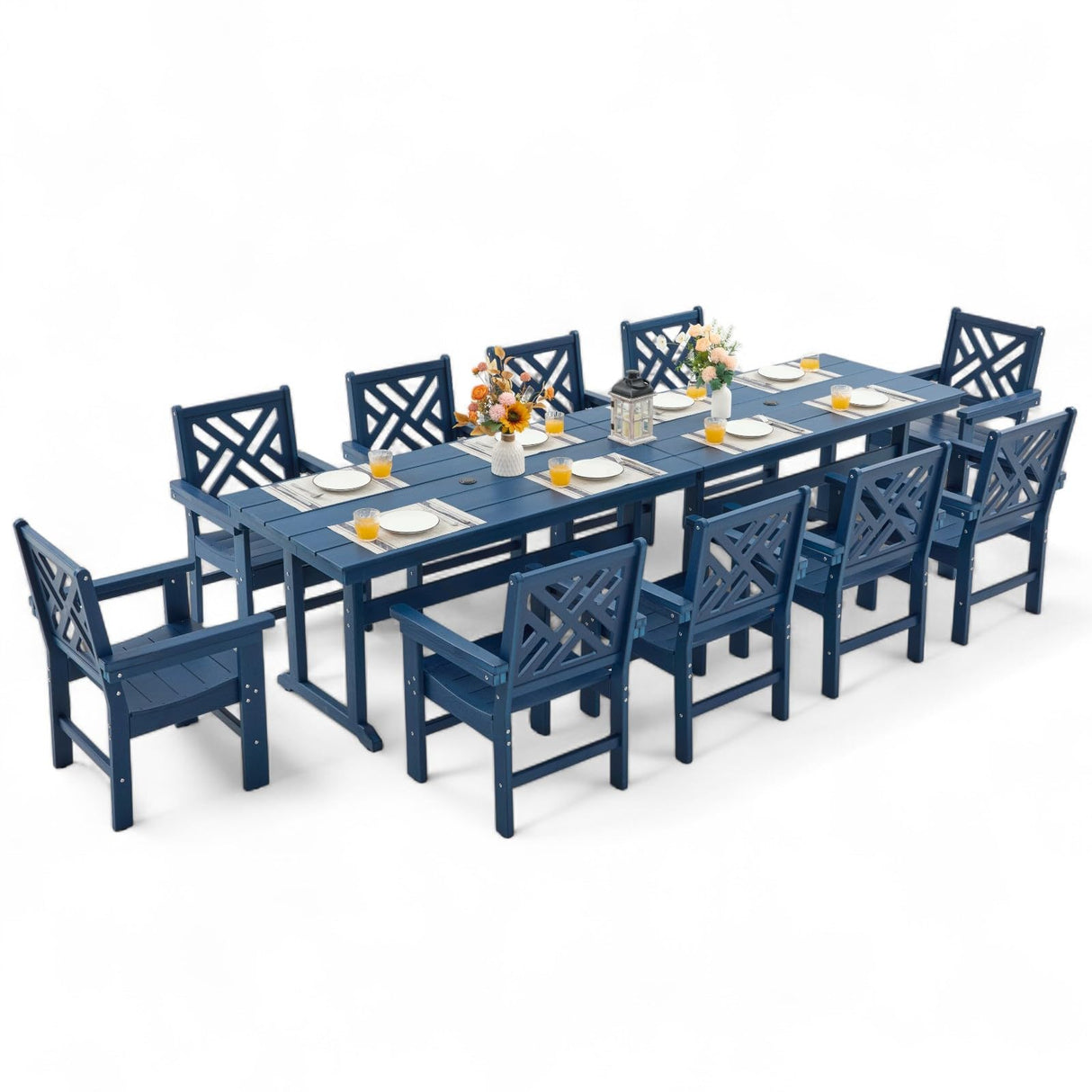 AXMOLM 12 Piece HDPE Outdoor Dining Set for 10, Patio HDPE Furniture Set with 2 Table and Umbrella Hole, Outdoor Table and Chairs for Garden, Poolside, Backyard, Deck AXMOLM