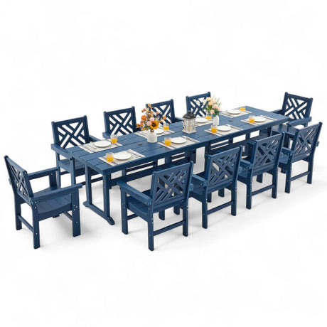 AXMOLM 12 Piece HDPE Outdoor Dining Set for 10, Patio HDPE Furniture Set with 2 Table and Umbrella Hole, Outdoor Table and Chairs for Garden, Poolside, Backyard, Deck AXMOLM