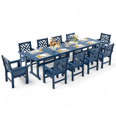 AXMOLM 12 Piece HDPE Outdoor Dining Set for 10, Patio HDPE Furniture Set with 2 Table and Umbrella Hole, Outdoor Table and Chairs for Garden, Poolside, Backyard, Deck