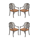 Garvee 4 Piece Patio Dining Chairs with Cushions, Outdoor All-Weather Cast Aluminum Chairs, Patio Bistro Dining Chair Set of 4 for Garden Deck Backyard, Dark Bronze Garvee