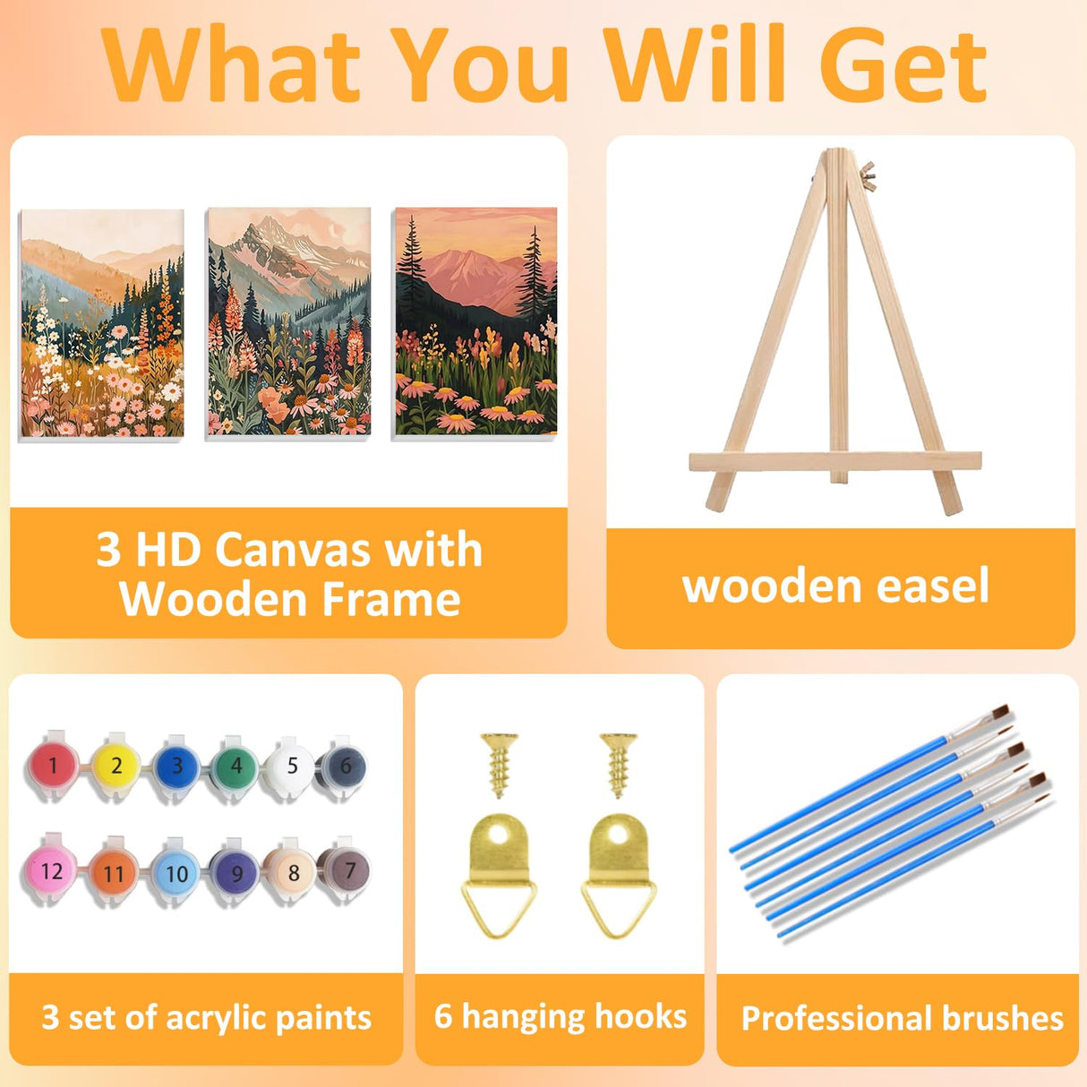 3 Pack Landscape Paint by Numbers Kit for Adults with Frame, Wildflowers Paint by Numbers, Adult Gift Craft Kits 7.8x11.8Inch with Frame and Easel Mandun