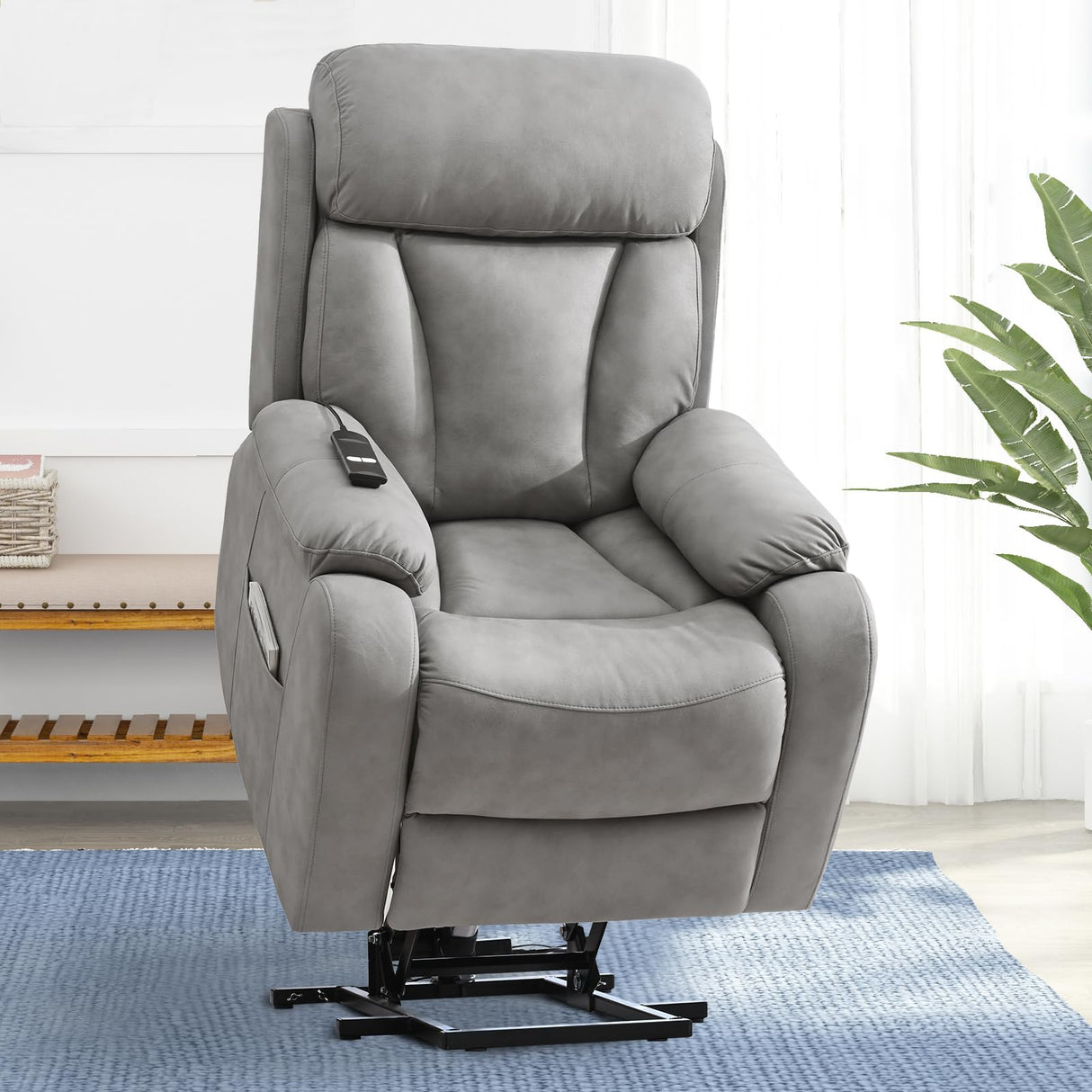 cinkehome Small Power Lift Recliner for Elderly, Lift Chair Recliners, Electric Recliner Chairs for Seniors, Remote Control, Adjustable, Side Pocket (Light Grey) cinkehome