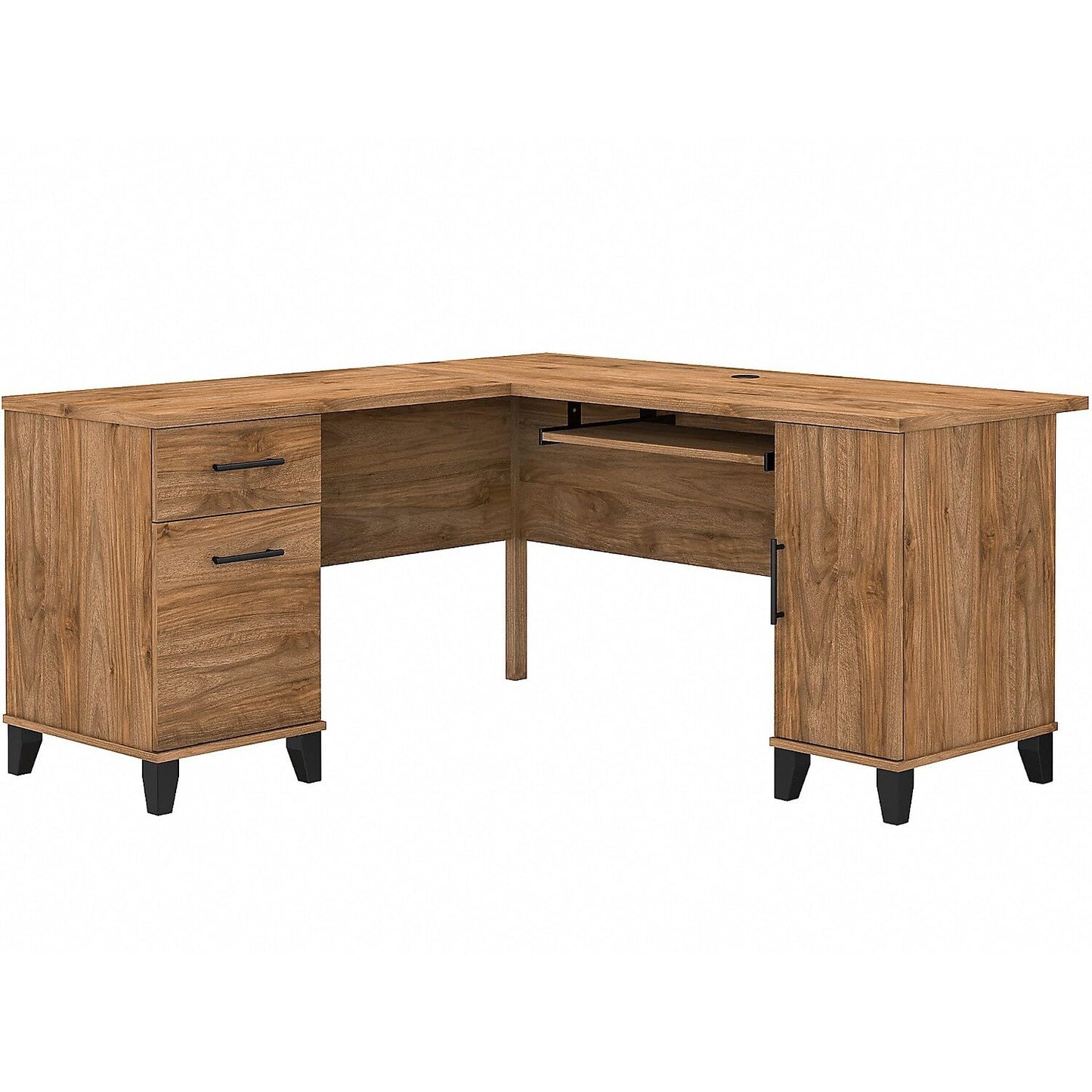 Bush Furniture Somerset L-Shaped Desk with Storage | Study Table with Drawers in Fresh Walnut | Home Office Computer Desk with Cabinets and Pullout Keyboard/Laptop Tray - WoodArtSupply