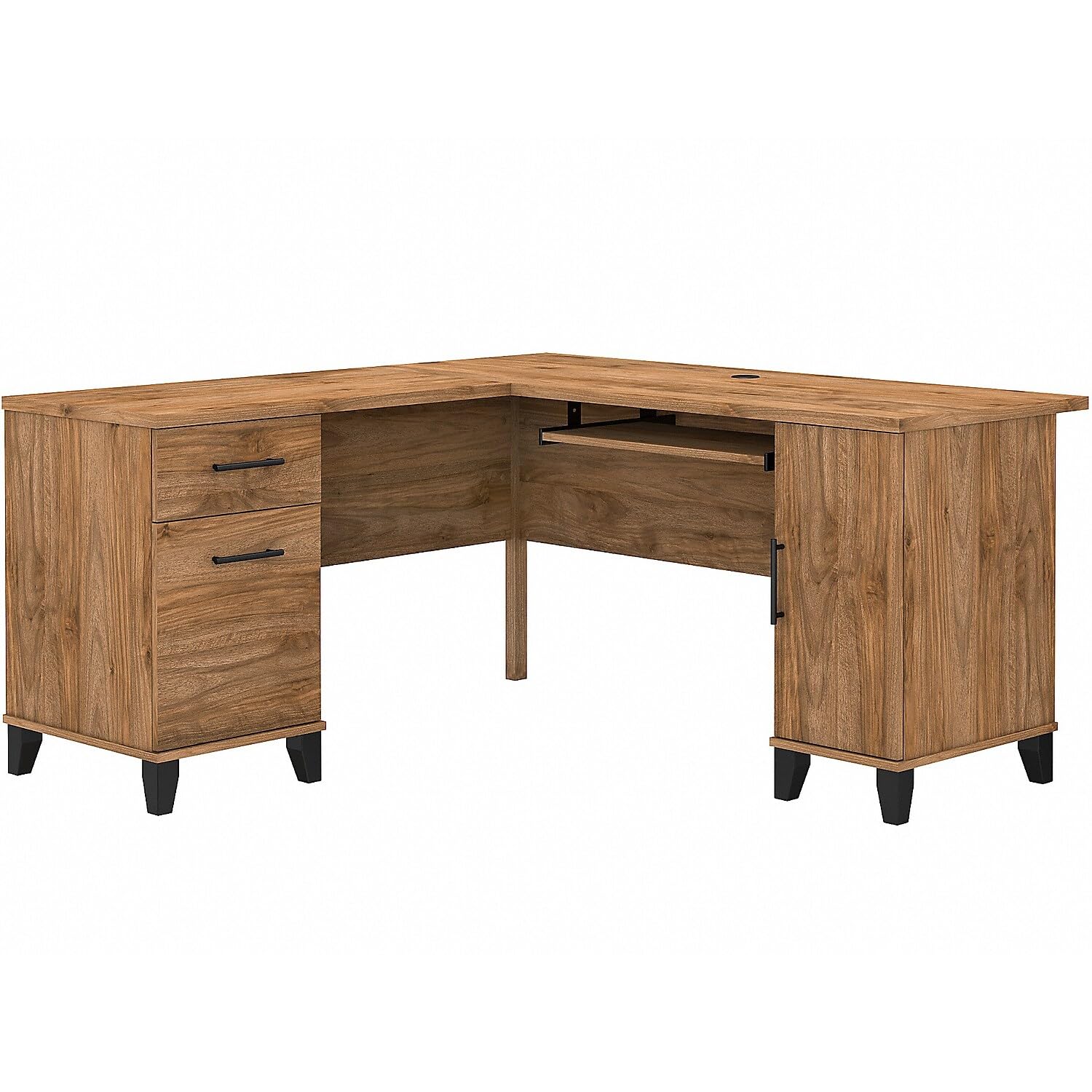 Bush Furniture Somerset L-Shaped Desk with Storage | Study Table with Drawers in Fresh Walnut | Home Office Computer Desk with Cabinets and Pullout Keyboard/Laptop Tray - WoodArtSupply