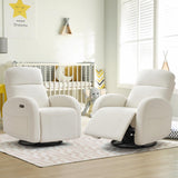 Power Nursery Glider Recliner, Chenille Electric Rocker Recliner with Type-C & USB Port, Nursery Swivel Rocker Recliners with Double Pockets for Adult, Cream White AEMEIOS