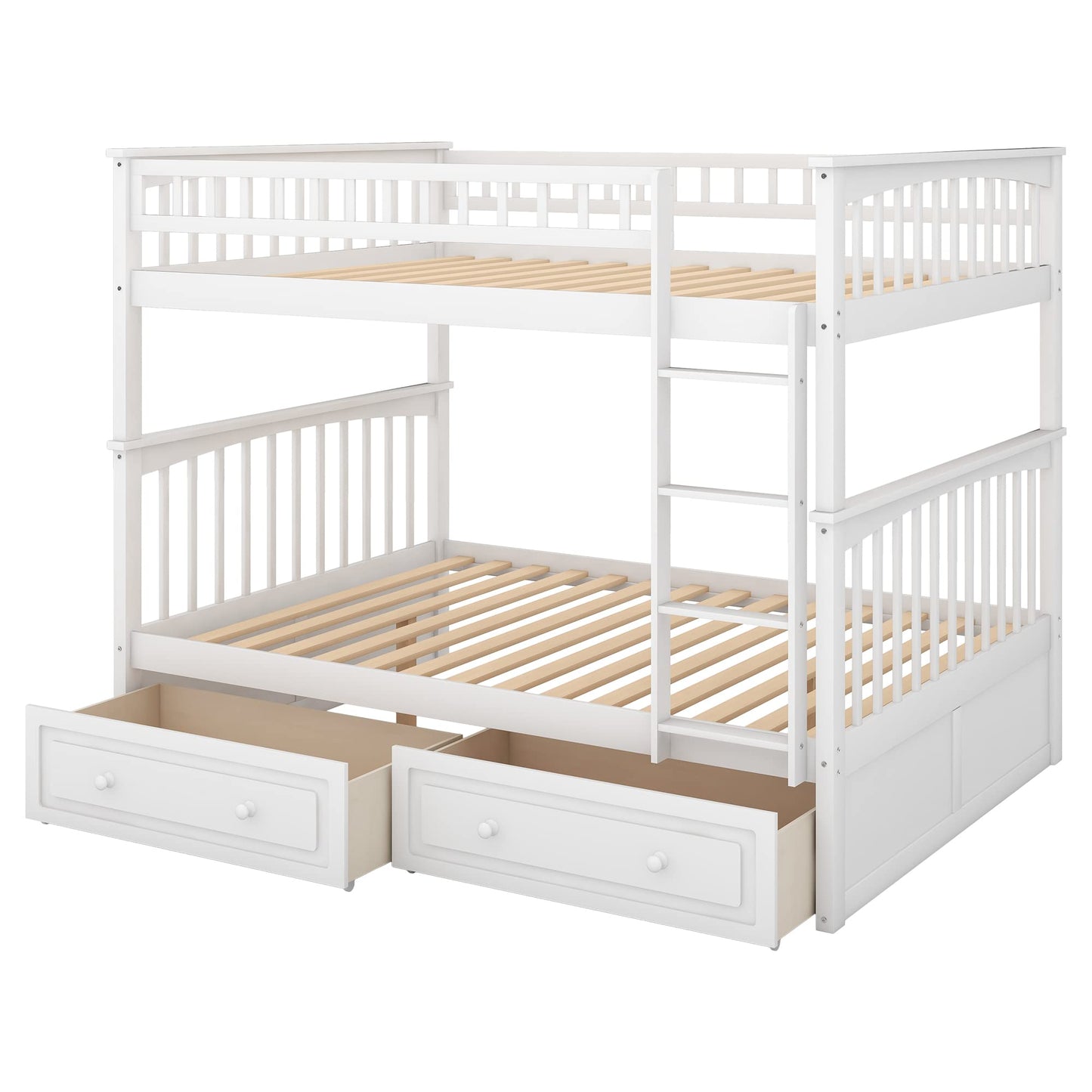 Merax Convertible Full-Over-Full Bunk Bed with Storage Drawers - Solid Wood in White - WoodArtSupply