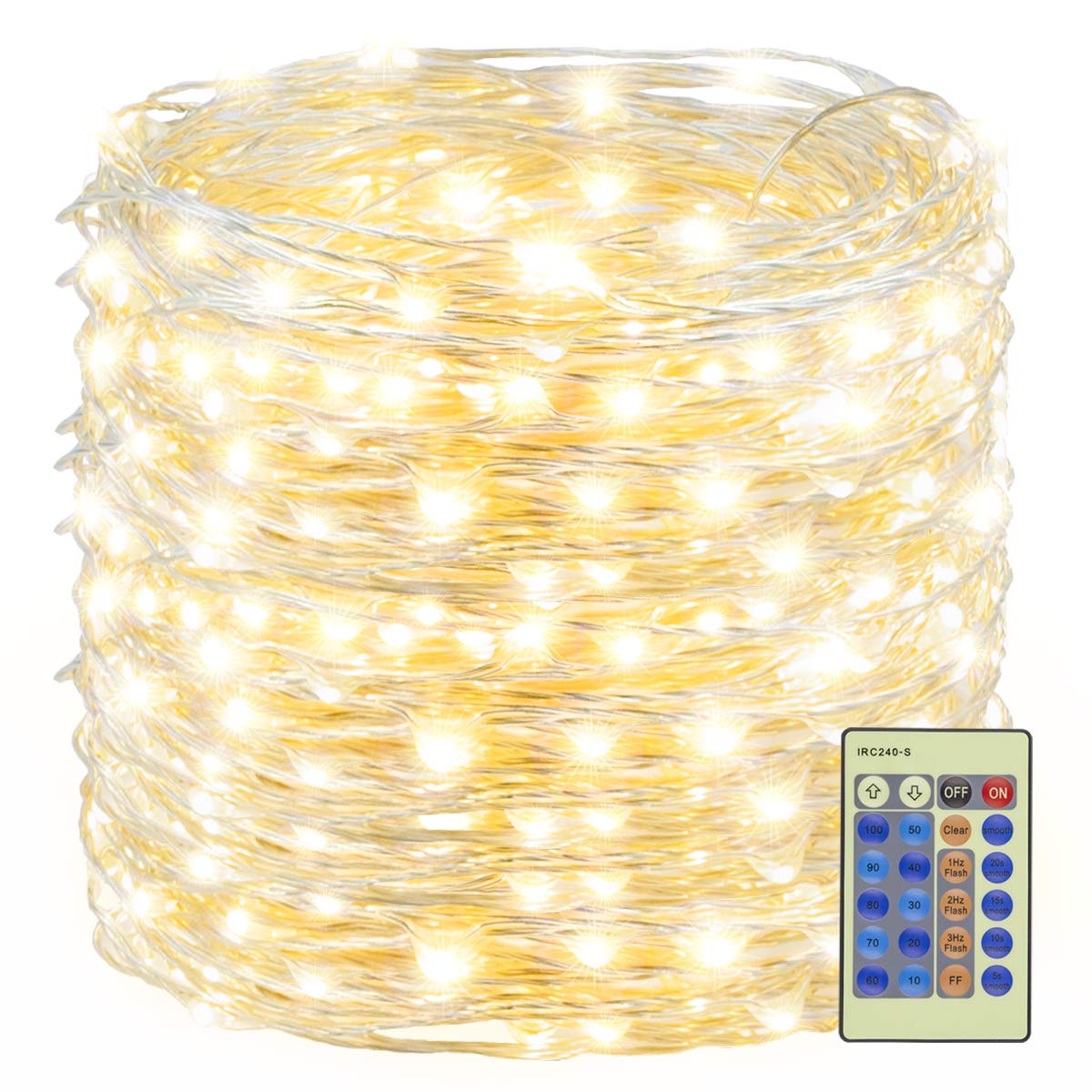 Decute 500LED 164ft Fairy String Lights Christmas Lights Indoor Outdoor Silver Wire with Remote, Firefly Lights Starry for DIY Christmas Tree Costume Wedding Party Table Centerpiece Decor(Warm White)