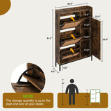 GarveeHome Shoe Cabinet Rattan with 3 Flip Drawers and 4-Tier Shoe Storage Cabinet, Freestanding Shoe Organizer with Adjustable Shelves for Entryway, Closet, Hallway (Brown) GarveeHome