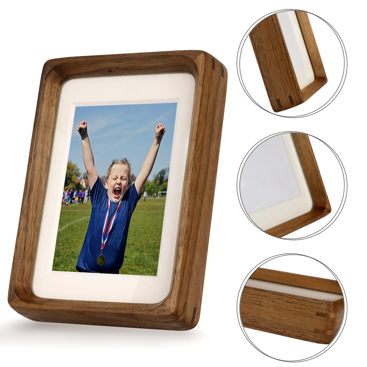 FLECHAZO 6x8 Picture Frame Wood with 5x7 Mat, Natural Solid Walnut Wooden 6 by 8 Photo Frames for Tabletop or Wall Mounting Display FLECHAZO