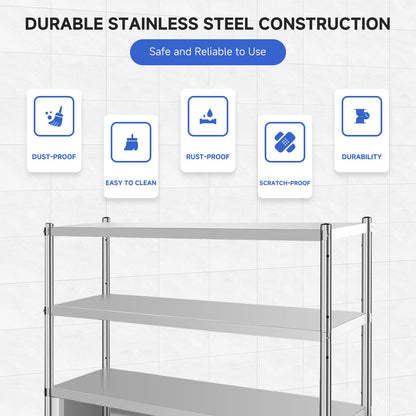 Garvee Stainless Steel Shelves,48x18x60 in Storage Shelf 4-Tier Heavy Duty Adjustable Shelf Unit with Cabinet for Kitchen Garage Office Restaurant Warehouse,330lb Per Shelf