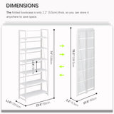 4NM No Assembly Folding Bookshelf, 6-Shelf 74" H Collapsible Foldable Bookcase Storage for Small Spaces, All White 4NM