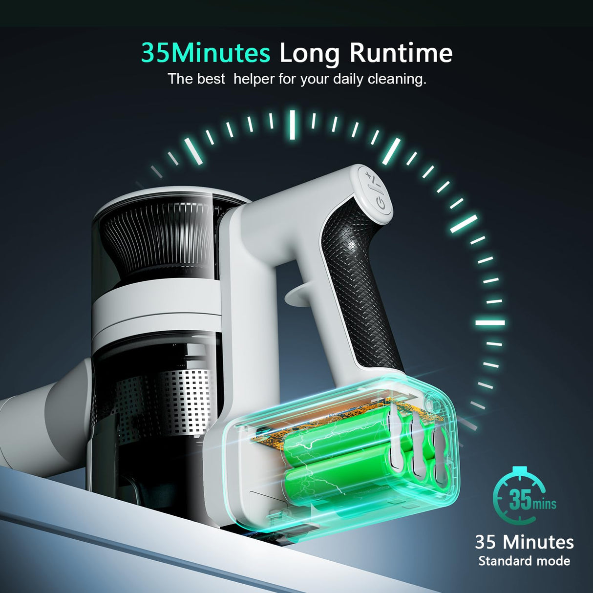 Cordless Vacuum Cleaner, 80,000 RPM Motor and Power Filtration, Stick Vacuum with 2200 mAh Battery, 35 Mins Worktime, 2 Modes, Rotated Multi-Heads, Height-Adjustable Vacuum for Home (Gray Paloma) Comvtu