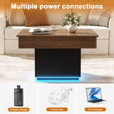 FABATO Lift Top Coffee Table with LED Light and Charging Station, 31.5 Inch Square Coffee Table with Hidden Storage, Modern Farmhouse Center Table for Living Room, Reception Dinning Room, Black Walnut FABATO