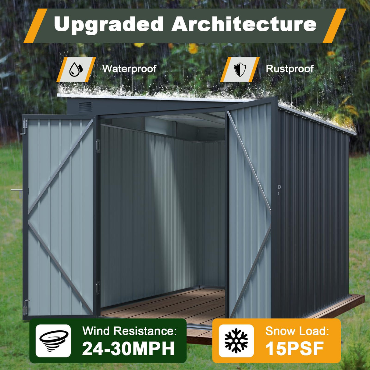 Jaxenor 6x8FT Outdoor Storage Shed with Lockable Double Doors, Metal Lean to Garden Shed with Free PC Light Board for Tools, Small Outside Storage Shed Waterproof for Backyard, Patio, Gift for Dad Jaxenor