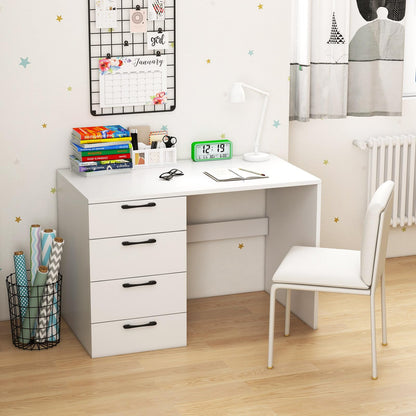 IFANNY White Computer Desk, 43.5’’ Writing Desk with 4 Large Drawers, Modern Executive Desk, Wood Vanity Table with Storage, Student Desk for - WoodArtSupply