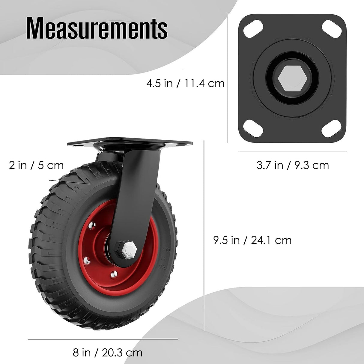 Cart Wheels, Wheels for Cart, 8 Inch Caster Wheels, Rubber Caster Wheels, Heavy Duty Wheels, Swivel Caster Wheels, Outdoor Caster Wheels, Large Caster Wheels, Off Road Casters, All Terrain, for Dolly Houseables