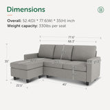 HONBAY Convertible Sectional Sofa, L Shaped Couch with Linen Fabric, Reversible Couch for Small Space, Light Grey HONBAY