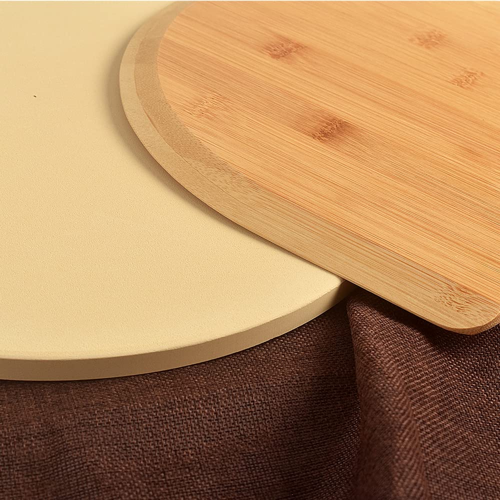 homEdge Pizza Stone Set, Heavy Duty Round Cordierite Baking Stone for Bread, Pizza, Thermal Shock Resistant Cooking Stone with Bamboo Pizza Peel Paddle for Oven and Grill-12 Inches (Diameter) homEdge