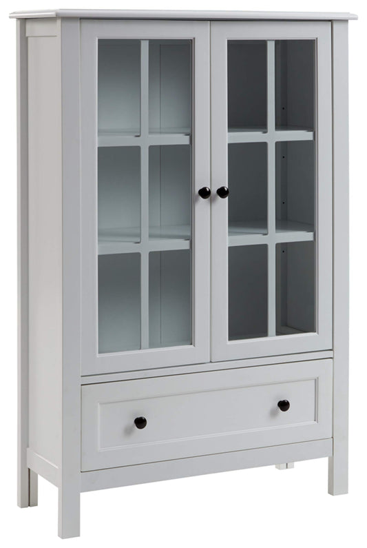 Signature Design by Ashley Miranda Farmhouse Adjustable Accent Cabinet or Wardrobe with Glass Doors, White - WoodArtSupply