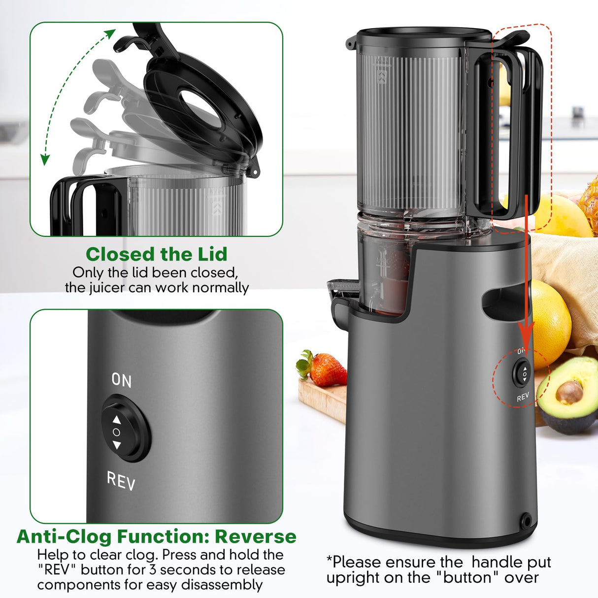 Cold Press Juicer, Masticating Juicer with 5.4" Wide Feed Chute, 350w Slow Juicer Machines Fit Whole Vegetables and Fruits,Juice Extractor Machine with High Juice Yield, Easy to Clean(Black) LQZ