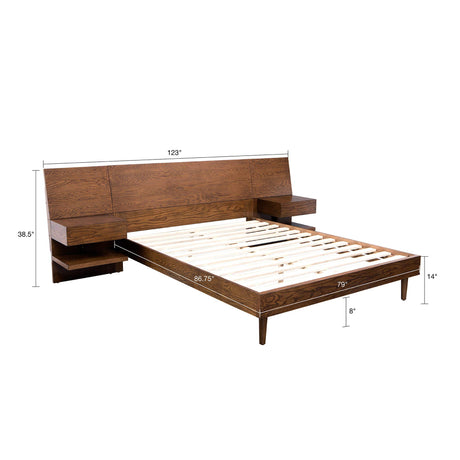 Modern Pecan Platform Bed with Headboard and Integrated Nightstands by INK+IVY INK+IVY