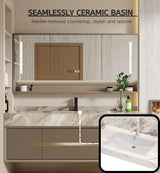 Bathroom Cabinet Vanity, 60" Bathroom Vanity with Sink, Floating Single Sink Vanity for Bathrooms, Solid Wood Luxury Vanities with Smart Anti-Fog Mirror Medicine Cabinet & Marble Countertop, (Gold) LUTHXAY