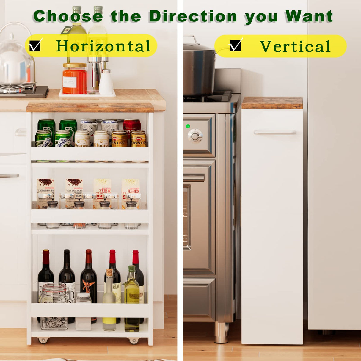 TEAMIX 4 Tier White Slim Storage Cart with Handle, 7.9''W Slide Out Storage Rolling Utility Cart Mobile Shelving Unit Organizer Trolley for Small Spaces Kitchen Laundry Narrow Places TEAMIX