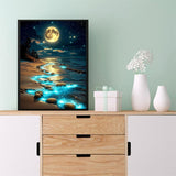 Moonlight Beach Diamond Painting Kits for Adults - Seaside Moon Diamond Art Kits for Adults, Round 5D Landscape Gem Art Kit for Adult DIY Crafts Kit Gift Home Wall Decor Gifts (16x12 inch) xackcme