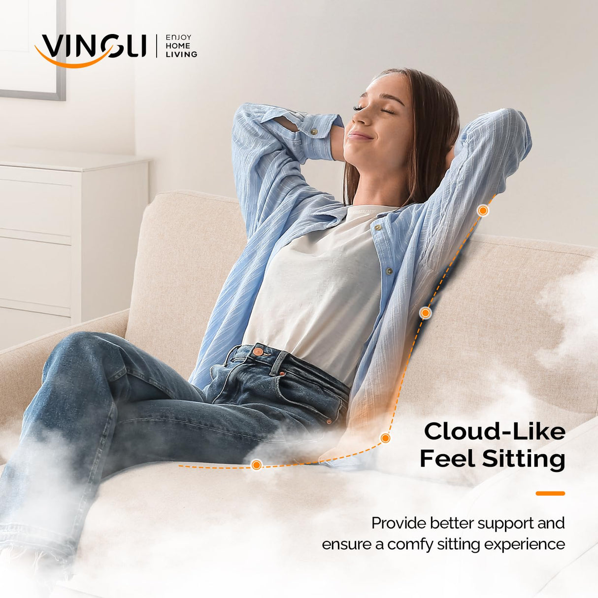 VINGLI 47" Small Couch, Linen Loveseat Sofa Light Brown Mini Couch Mid Century Modern Decor Love Seat for Small Spaces Living Room, Bedroom, Play Room VINGLI