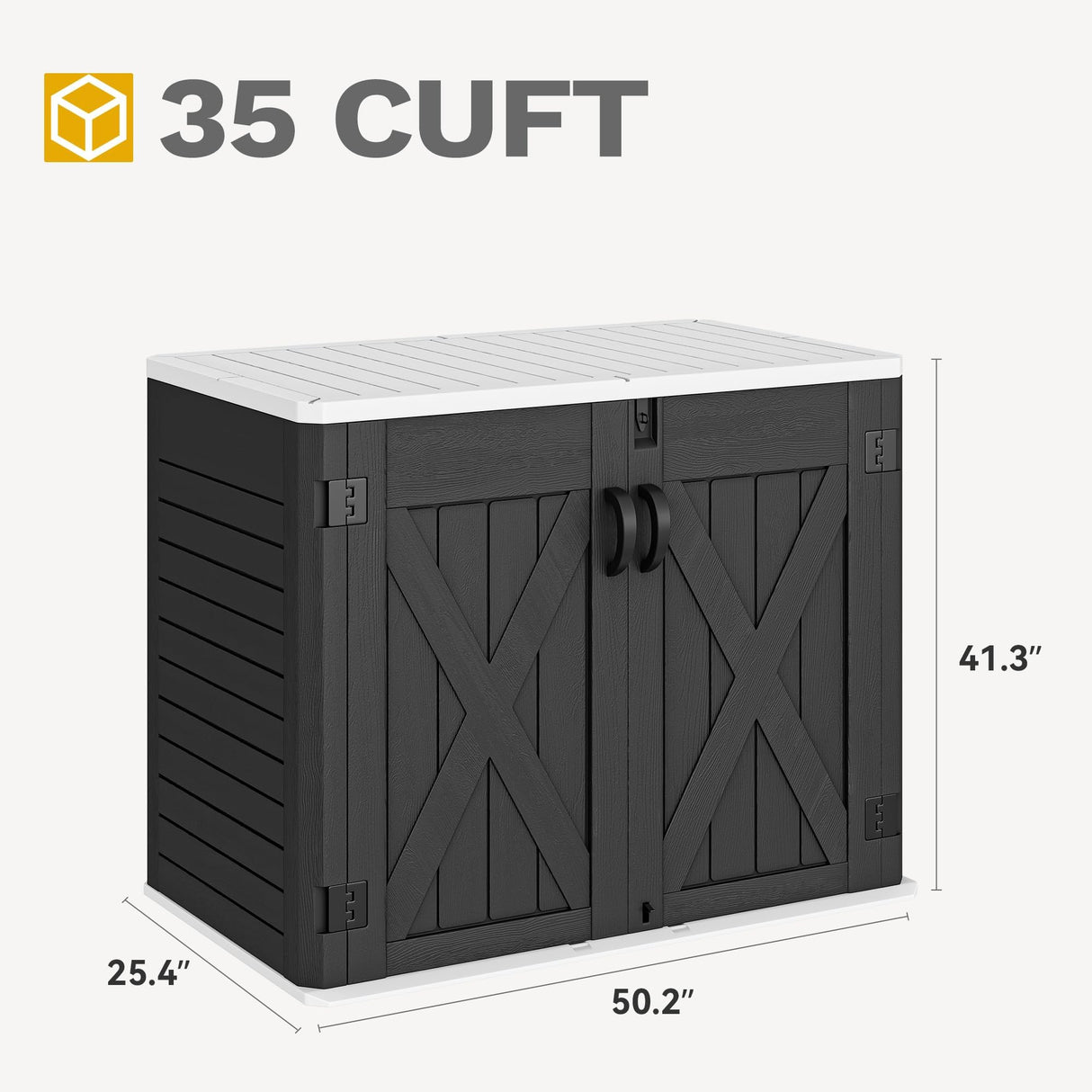 DWVO 35 Cu Ft Storage Shed with Unique X-Shaped Lockable Door, Outdoor Weatherproof Resin Shed Without Shelf for Waste Bins, Bicycles, Gardening & Lawn Equipment, Dark Gray DWVO