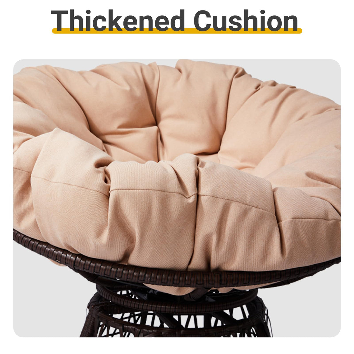 Beaunicorn 38" Papasan Chair, 360° Rotatable Ergonomic Chair for Living Room, Bedroom, Reading Room, PE Rattan Wicker Chair Coated Steel Frame Swivel Circle Sofa, Beige Beaunicorn