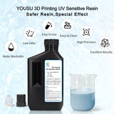 YOUSU Water-Washable Low Odor LCD 3D Printer Resin UV-Curing 405nm 3D Resin Suitable for Mono Screen and RGB Screen High Resolution 3D Printing Liquid Gray Color 1000g Yousu