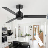 Breezary 48 inch Industrial Ceiling Fans without Lights Remote Control, 6-Speed, Reversible DC Motor, 3 Blades, Modern Indoor/Outdoor Ceiling Fan No Light for Patio Home Office, Black Breezary