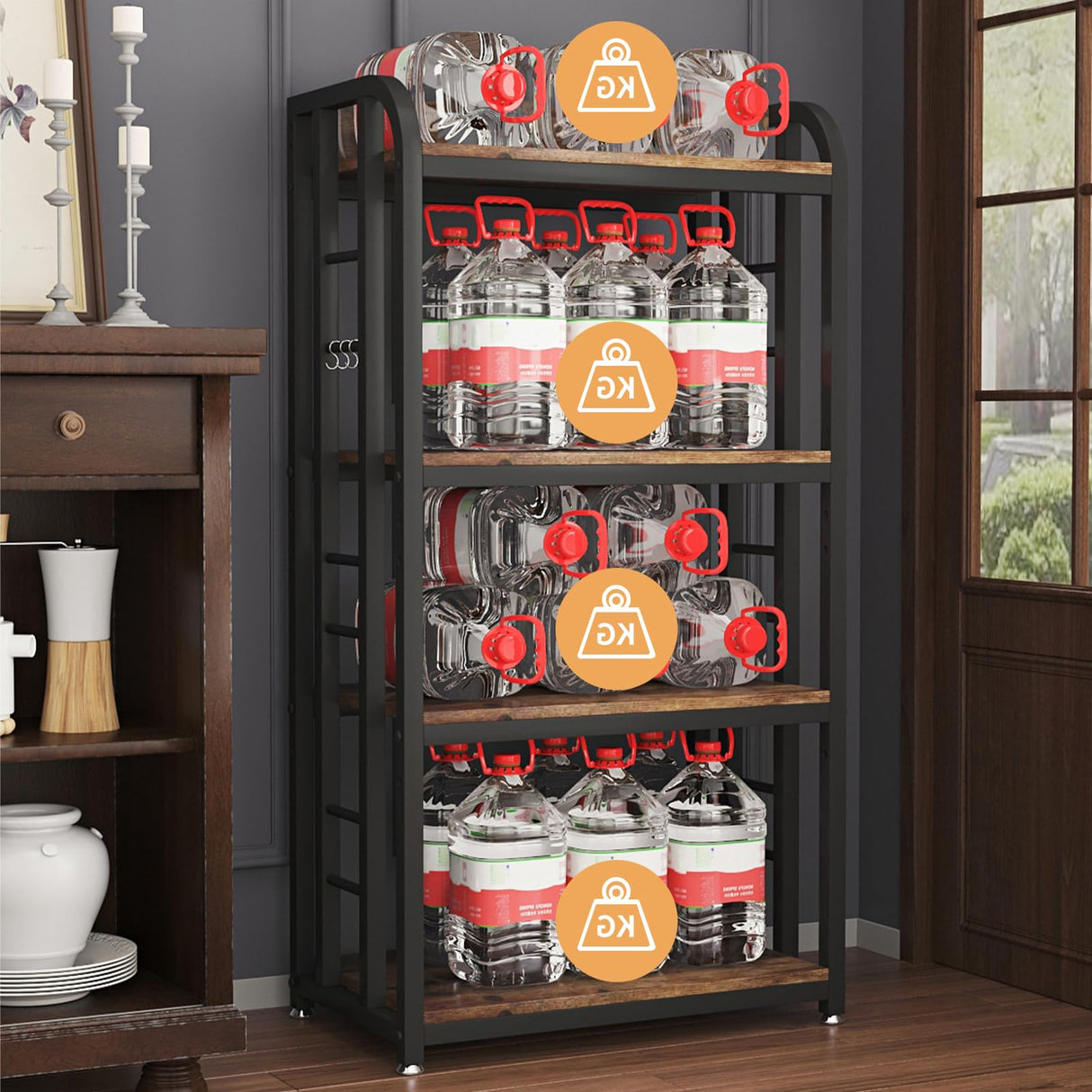 lovemanxi Microwave Oven Stand with Storage 4 Tiers, Free Standing Microwave Oven Stand Coffee Bar Adjustable Kitchen Shelves Kitchen Storage Shelf Rack for Spices, Pots(Brown) lovemanxi