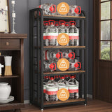 lovemanxi Microwave Oven Stand with Storage 4 Tiers, Free Standing Microwave Oven Stand Coffee Bar Adjustable Kitchen Shelves Kitchen Storage Shelf Rack for Spices, Pots(Brown) lovemanxi