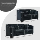 Sectional Couch for Living Room, Luxury 2 Piece Chesterfield Velvet Sofa Set 77" 3-Seater + 59" Loveseat, Modern Tufted Upholstery with Nailhead Arms and 4 Cushions for Office & Coffee Bars, Black BUIORD
