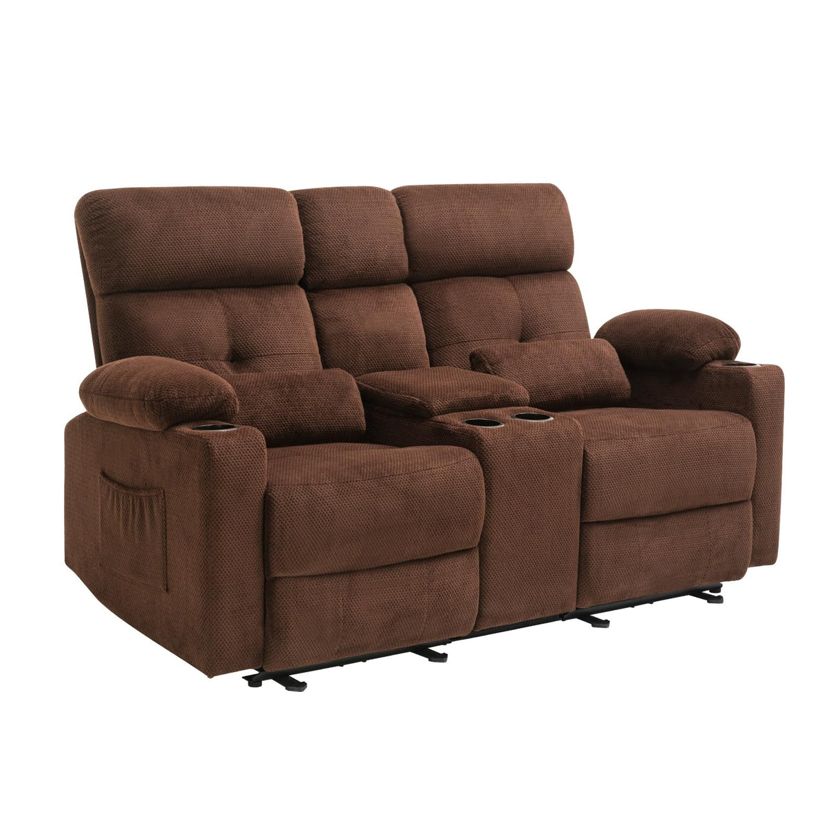 PALLOME Power Loveseat Recliner Sofa with Console, Loveseat Reclining Sofa with Heat & Massage, Home Theater Seating with Lumbar Pillow for Living Room, RV Recliner Loveseat (Velvet, Coffee) PALLOME