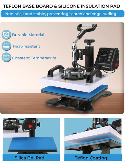 Whubefy Heat Press Machine for T Shirts, 12x10in 650W Heat Press for Bags Pillows Mats Puzzles, Fast Heat-up, Digital Precise Temp Control, Multifunctional Heat Transfer Printing Sublimation  - WoodArtSupply