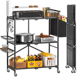 DTUQYX Rolling Kitchen Cart with Baskets: 3-Tier Microwave Stand Carts with Wheels, Kitchen Storage Rack, Foldable Outdoor Grill Cart, Utility Cart, Kitchen Island Serving Cart for Home,Camping DTUQYX