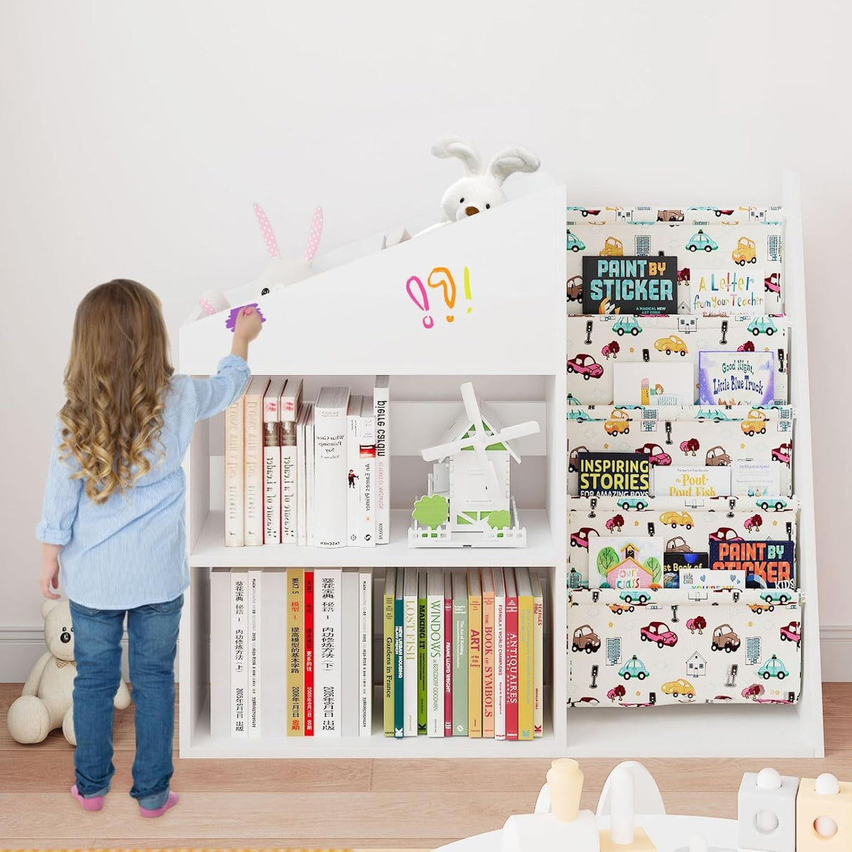 HedoAjim 2-Tier Sling Bookshelf with Blackboard & Storage for Kids HedoAjim