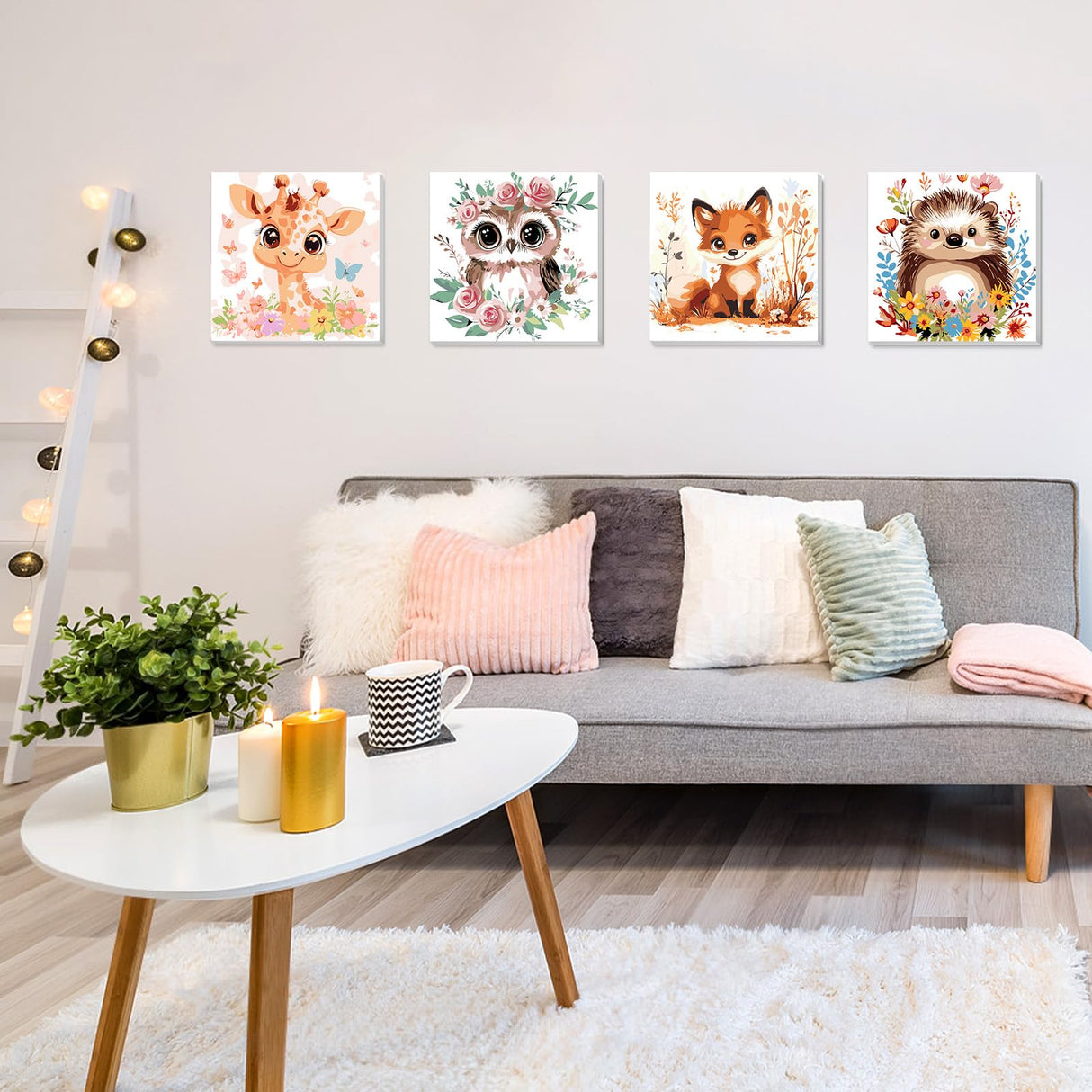 HEIBAGO Framed Paint by Numbers kit for Kids, 4 Pack Cute Animal Paint by Numbers for Kids Ages 8-12, Paint by Numbers Kits Children Beginner, DIY Acrylic Oil Painting for Home Wall Decor 8x8 inch HEIBAGO