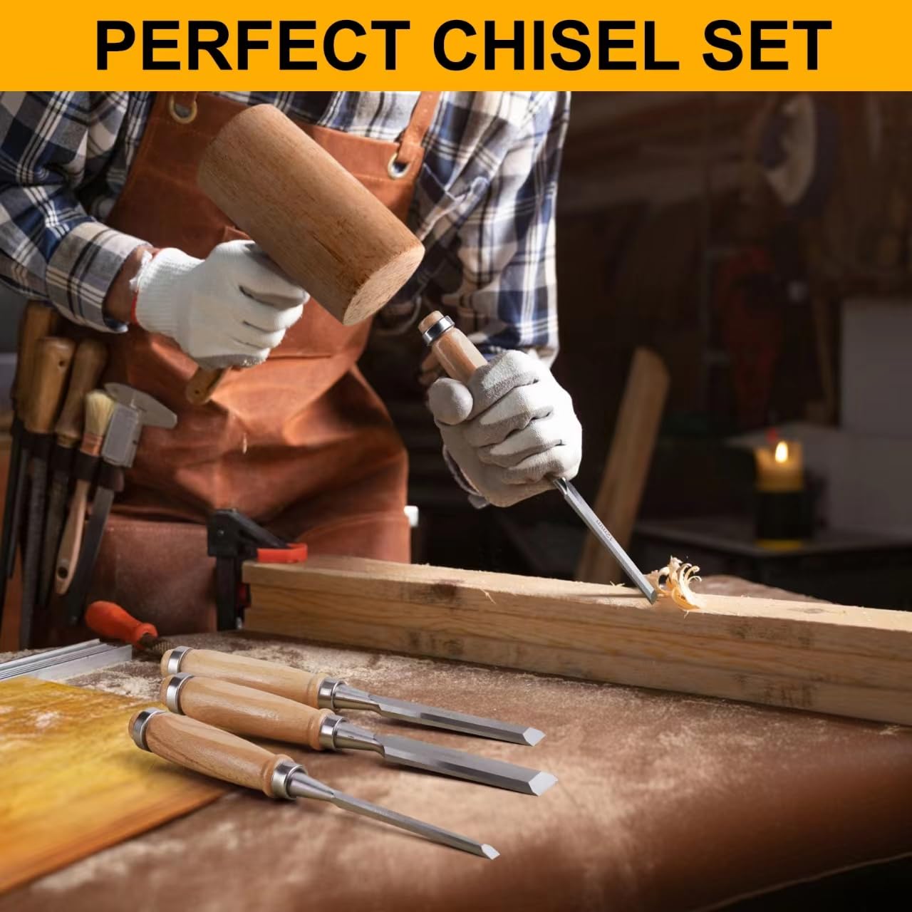 YUQGAOP 4 Piece Wood Chisel, Chisel, Professional Wood Chisel Sets Woodworking Tools Set,Bevel Edge Chisel Set,Woodwork Chisel. - WoodArtSupply