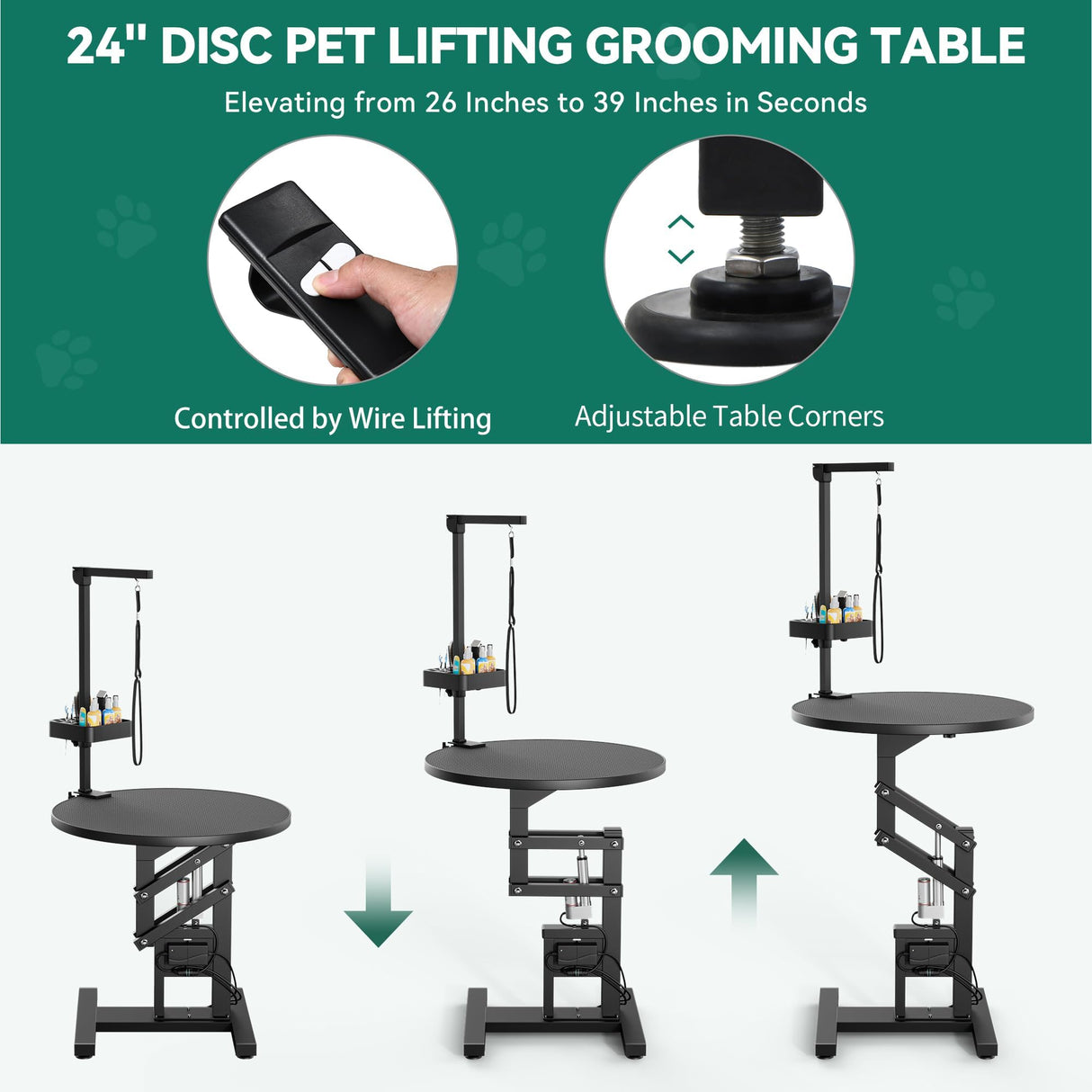 YITAHOME Electric Lift Dog Grooming Table 24" Rotating Desktop Pet Grooming Table for Dogs at Home, Adjustable Overhead Arm & Tool Organizer Dog Grooming Station, Black YITAHOME